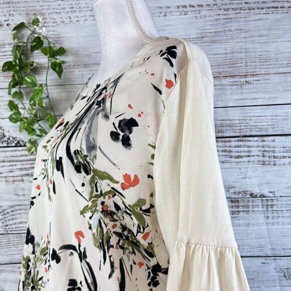 Van Heusen Blouse Tunic size Extra Large Ivory Cream Coral Floral Garden Wedding - Picture 9 of 12